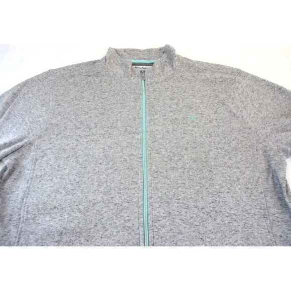 Tommy Bahama Men's Full Zip Mock Neck Track Jacket Grey Mint Green Marlin NWT - Picture 2 of 5